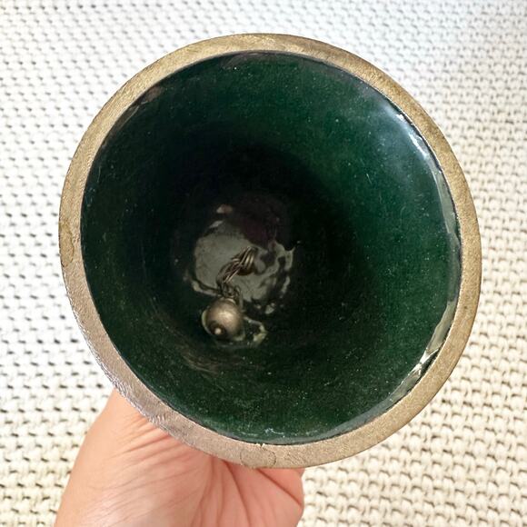 Vintage Pewter Finish Cloisonne Unmarked Floral Design Bell Grey Ribbon String - Picture 4 of 4